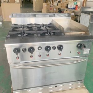 Bếp âu 4 họng có lò nướng kèm chiên phẳng Berjaya OB4GG1BWO-17, chụp thực tế trong kho, bếp âu có lò nướng bên dưới