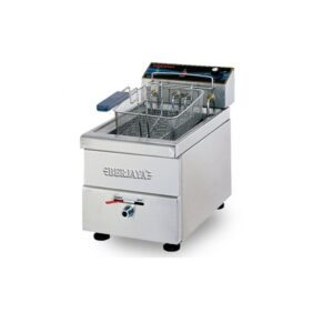 Bếp chiên nhúng điện 9L Berjaya SDF12 – ảnh sản phẩm nền trắng, một bồn chiên có giỏ, ngăn dưới có van xả