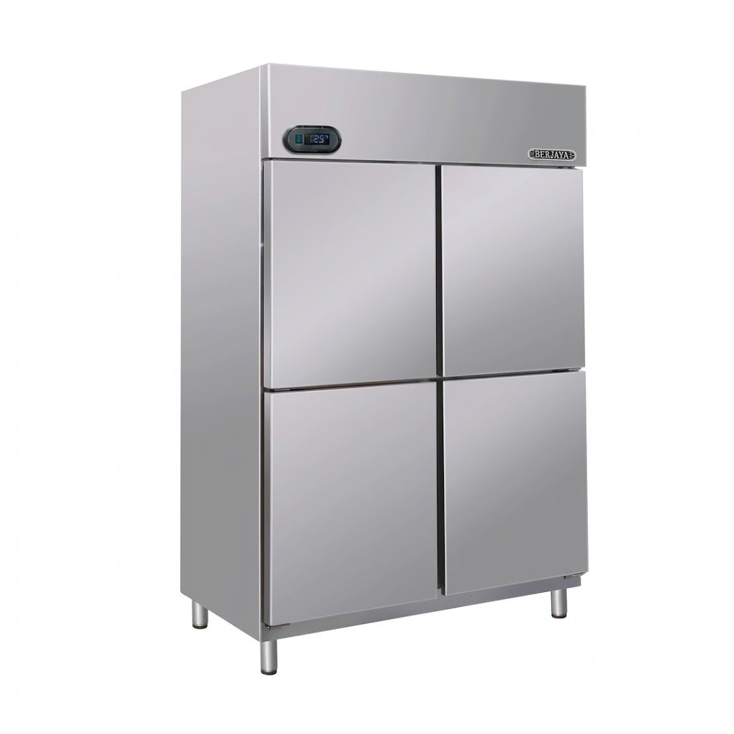 Tủ đông 4 cánh Berjaya BS4DUF-IV-Z – ảnh sản phẩm nền trắng, tủ bốn cánh hai hàng, màn hình nhiệt độ phía trên