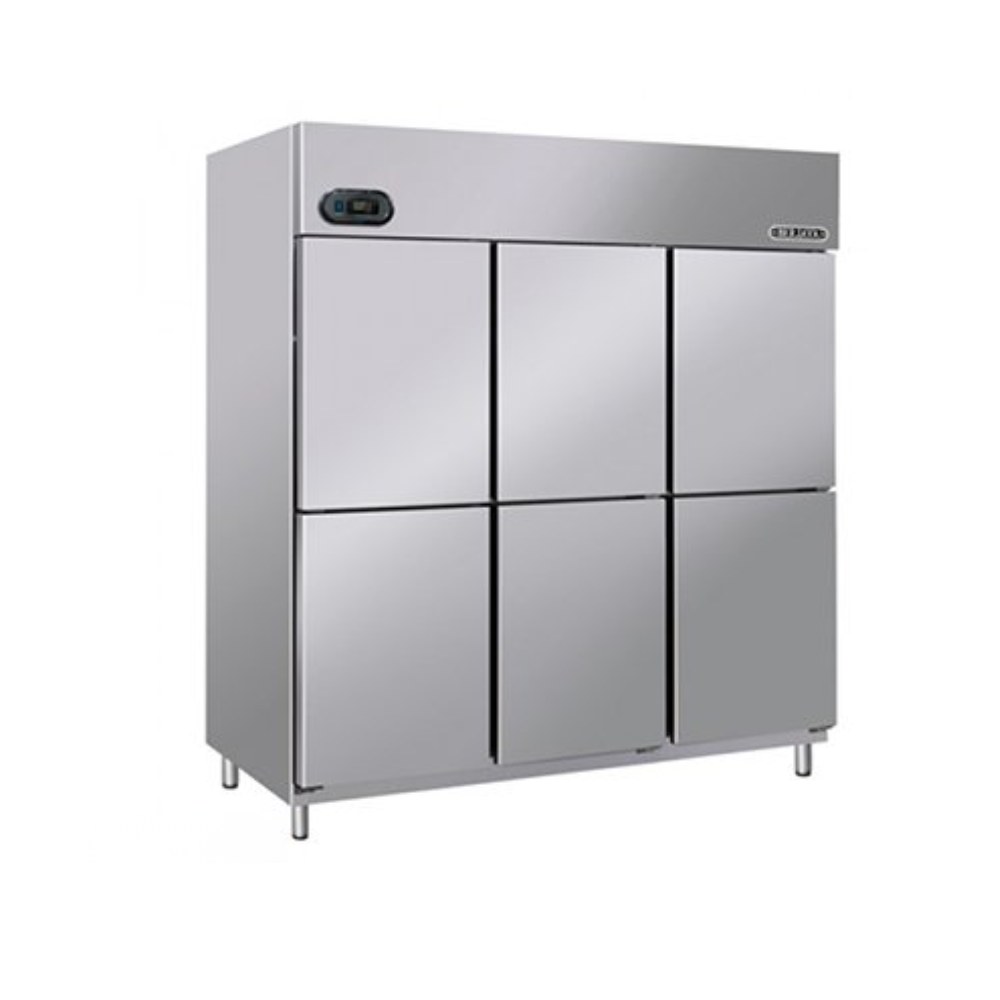Tủ đông 6 cánh Berjaya Inverter BS6DUF-IV-Z – ảnh sản phẩm nền trắng, tủ sáu cánh hai hàng, màn hình nhiệt độ phía trên