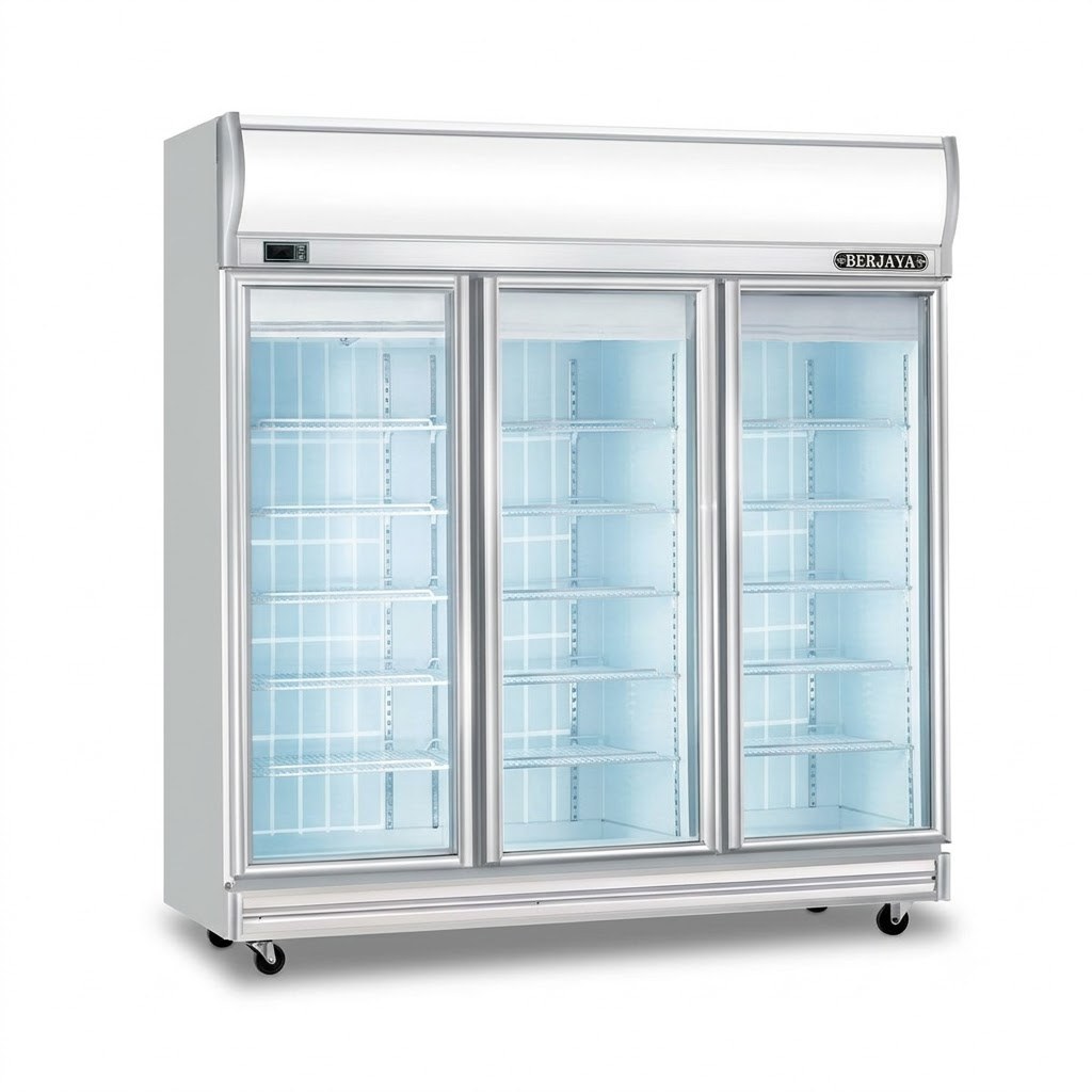 Tủ đông trưng bày 3 cánh kính Berjaya 3D-DF-SM-EV, ảnh sản phẩm nền trắng