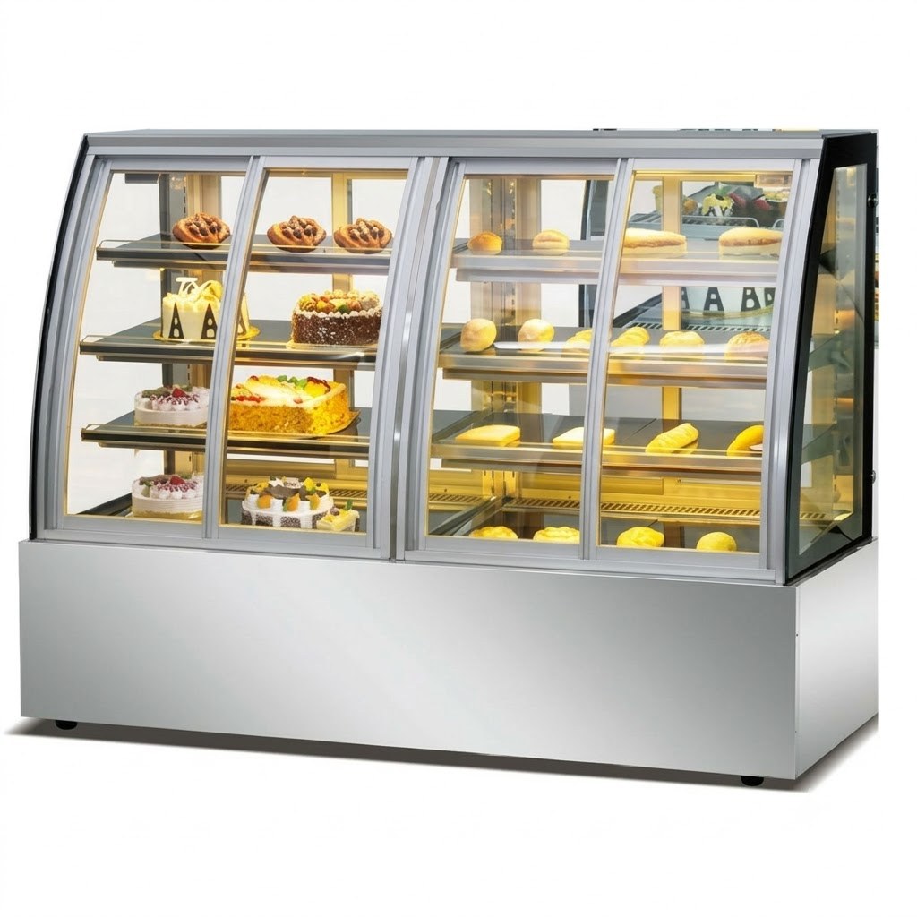 Tủ trưng bày bánh nóng kính cong HDW-15SS-2, ảnh sản phẩm nền trắng